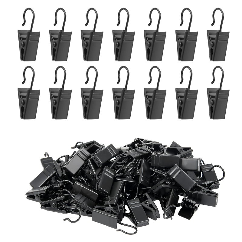 Manysky Curtain Clips Hooks  100 Pack Stainless Iron Drapery Hooks Clips for Hanging Party String Lights Christmas Courtyards Decoration  Art Craft Display  Gutter Tent Camper Awning Hangers  Black - Image 1